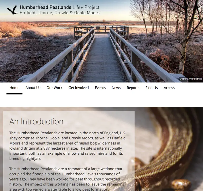 Screenshot of humberhead peatlands website