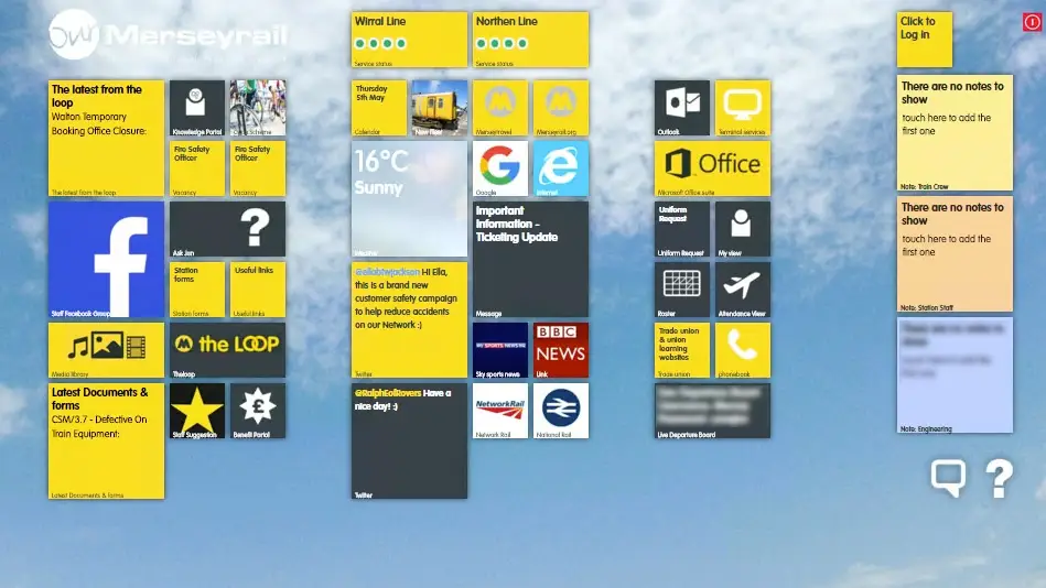 Screenshot of staff engagement touchscreens